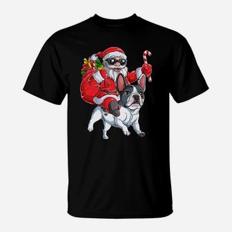 Christmas Santa Claus Riding French Bulldog Xmas Boys Dog Sweatshirt T-Shirt | Crazezy CA