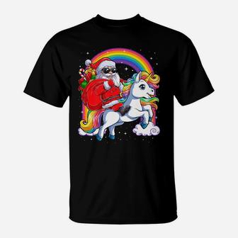 Christmas Santa Riding Unicorn Xmas Gifts Girls Kids Women T-Shirt | Crazezy UK