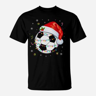 Christmas Soccer Ball Santa Hat Funny Sport Xmas Boys Men T-Shirt | Crazezy AU