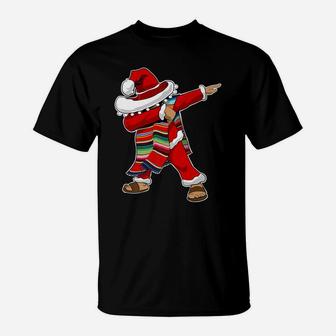 Christmas Sombrero Dabbing Mexican Serape Poncho Santa T-Shirt | Crazezy