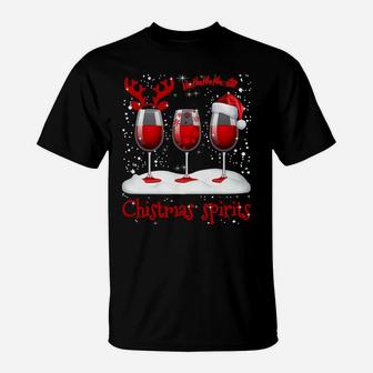 Christmas Spirits Glasses Of Wine Xmas Holidays Party Tee T-Shirt | Crazezy