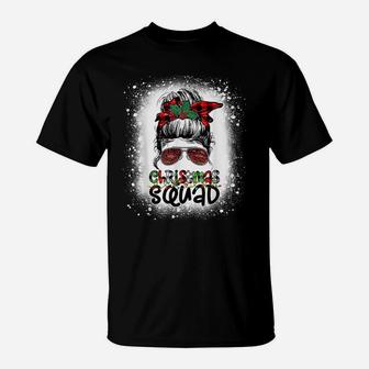 Christmas Squad Xmas Tree Lights Leopard Messy Bun Bleached T-Shirt | Crazezy