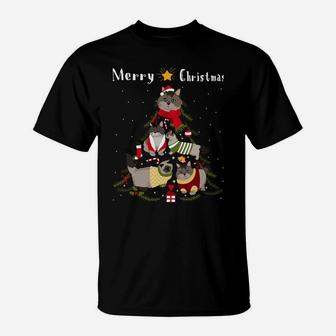 Christmas Tree Munchkin Cat Lover Xmas Cat Owner T-Shirt | Crazezy UK