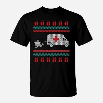Christmas Ugly Sweater Ambulance Emergency Design Sweatshirt T-Shirt | Crazezy