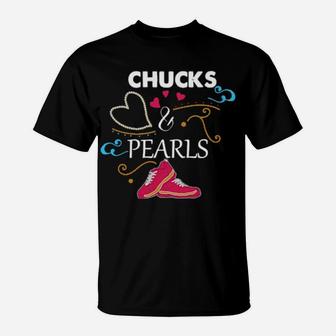 Chucks And Pearls Valentine Mum And Daughter T-Shirt - Monsterry AU