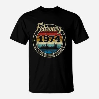 Classic February 1974 47 Years Old Retro 47Th Birthday T-Shirt | Crazezy