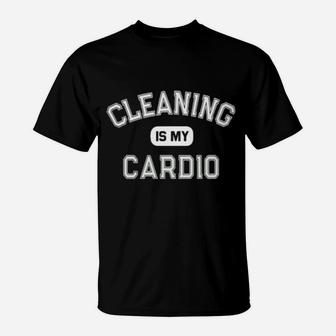 Cleaning-Is-My-Cardio-Custodian-Cleaner-Crew T-Shirt - Monsterry
