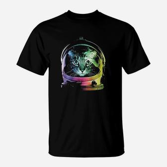 Clothing Co Space Cat, Rainbow Astronaut Helmet Galaxy T-Shirt - Thegiftio UK