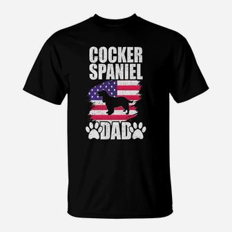 Cocker Spaniel Dad Dog Lover American Us Flag T-Shirt | Crazezy