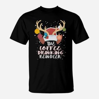 Coffee Drinking Reindeer Group Matching Family Costume Xmas T-Shirt - Monsterry