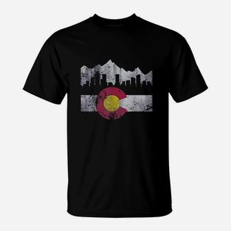 Colorado Flag Skyline Vintage Faded Home Love Vacation T-Shirt | Crazezy CA