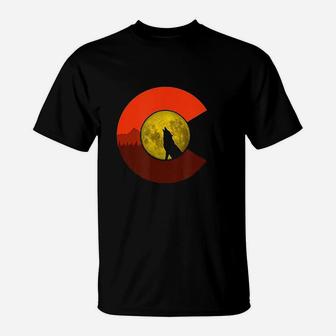Colorado Flag Wolf Howling At Moon T-Shirt - Thegiftio UK