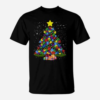 Colorful Autism Awareness Christmas Tree Design Gifts T-Shirt | Crazezy