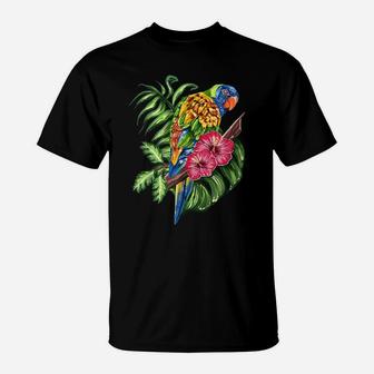 Colorful Parrot Bird Tropical Flower T-Shirt | Crazezy UK