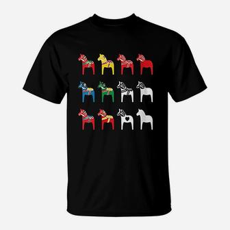 Colorful Swedish Dala Horses Dalecarlian Dalarna T-Shirt | Crazezy CA