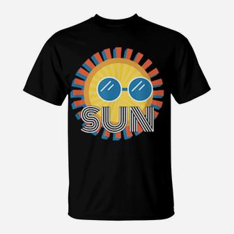Cool 70S And 80S Sun With Sunglasses Design T-Shirt - Monsterry