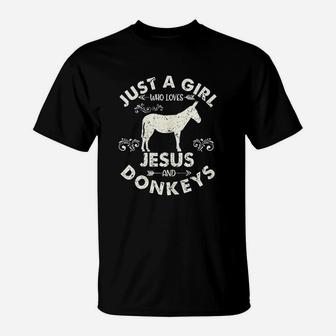 Cool Just A Girl Who Loves Jesus And Donkeys Gift Christian T-Shirt | Crazezy