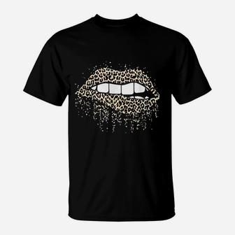 Cool Lips Bite Kiss Me Leopard T-Shirt | Crazezy