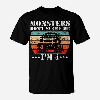 Cool Monster Truck Birthday Party 4 Year Old Boy Truck Gift T-Shirt | Crazezy UK