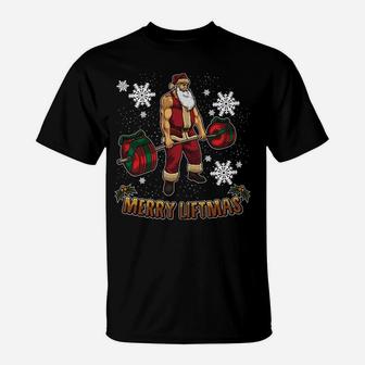 Cool Santa Workout Bodybuilder Merry Liftmas Christmas Pun T-Shirt | Crazezy