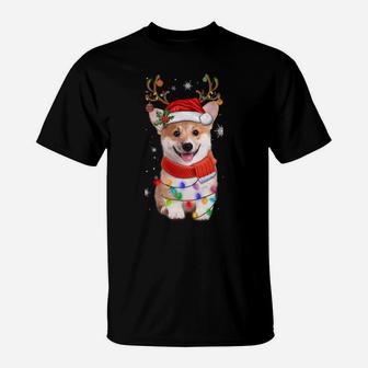 Corgi Dog Christmas Reindeer Santa Hat Xmas Light Pajama Tee Sweatshirt T-Shirt | Crazezy UK