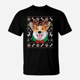 Corgi Ugly Christmas Reindeer Antlers Xmas Girls Kids Dog Sweatshirt T-Shirt | Crazezy