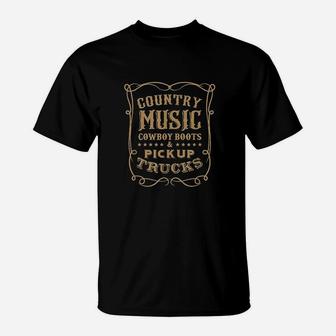 Country Music Cowboy Boots And Pick Up Trucks T-Shirt | Crazezy AU