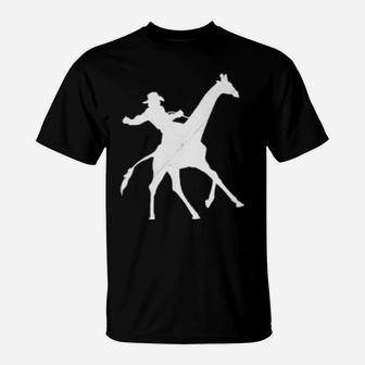 Cowboy Riding A Giraffe Distressed T-Shirt - Monsterry
