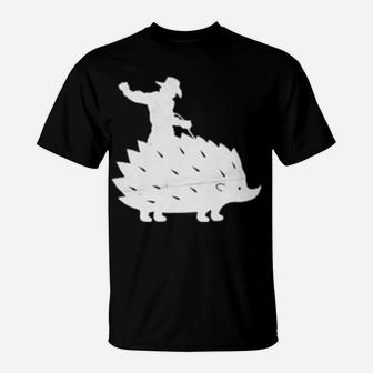 Cowboy Riding A Hedgehog Distressed T-Shirt - Monsterry