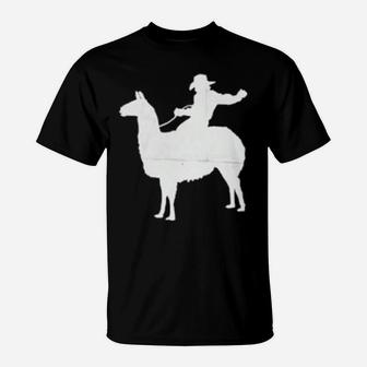 Cowboy Riding A Llama Distressed T-Shirt - Monsterry AU