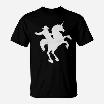 Cowboy Riding A Magical Unicorn Distressed T-Shirt - Monsterry UK