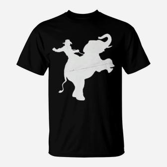 Cowboy Riding An Elephant Distressed T-Shirt - Monsterry