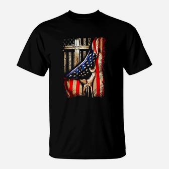 Cross Christ American Flag Pride Hand Christian Lover Gift T-Shirt - Thegiftio UK