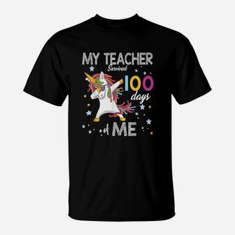Custom My Teacher Survived 100 Days Of Me 100th Day School Unicorn T-Shirt - Seseable