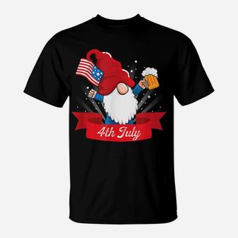 Cute 4Th Of July Gnome With Us Flag And Beer Patriotic T-Shirt | Crazezy DE