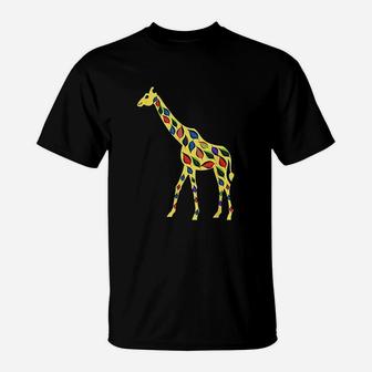 Cute And Colorful Leafy Giraffe Unique Camelopard T-Shirt | Crazezy