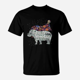 Cute Animal Gift Idea Floral Hippo T-Shirt | Crazezy
