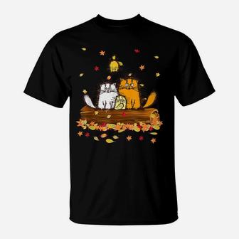 Cute Cat Autumn Hello Fall Leaves Funny Cat Kitten Lovers T-Shirt | Crazezy UK