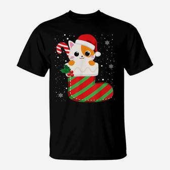 Cute Cat Christmas Sock Candy Cane Xmas Kittens Lovers T-Shirt | Crazezy