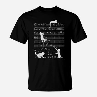Cute Cat Distressed Music Notes Kitty Piano Musician T-Shirt - Monsterry UK