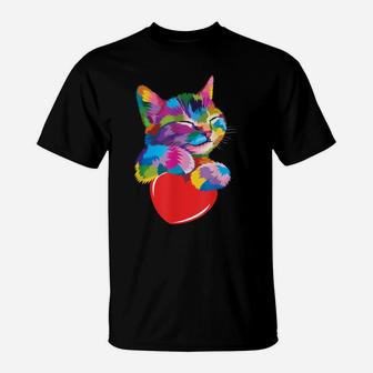 Cute Cat For Kitten Lovers Colorful Kitty Adoption Cat T-Shirt | Crazezy