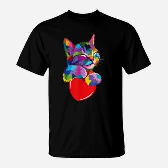Cute Cat Gift For Kitten Lovers Colorful Art Kitty Adoption T-Shirt | Crazezy UK