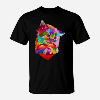 Cute Cat Gift For Kitten Lovers Colorful Art Kitty Adoption T-Shirt | Crazezy AU
