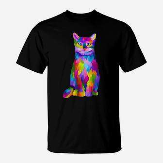Cute Cat Lovers Colorful Art Cat Adoption Cat Mom T-Shirt | Crazezy