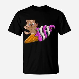 Cute Cat On Ice Cream Cone, Cat Lovers, Summer Vacation T-Shirt | Crazezy