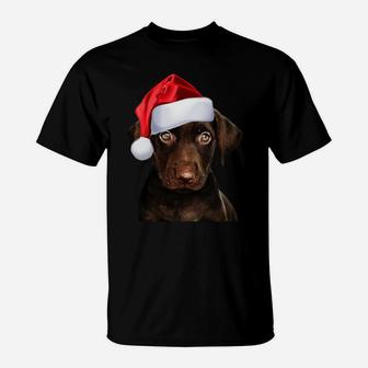 Cute Chocolate Lab Santa Hat Image Funny Dog Christmas Gift T-Shirt | Crazezy AU