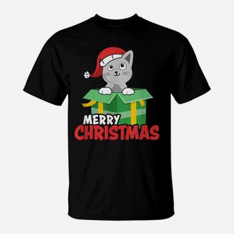 Cute Christmas Cat Santa Cat Lovers Merry Xmas Design T-Shirt | Crazezy UK