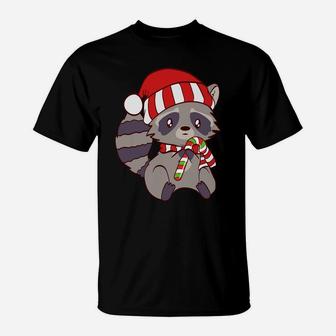 Cute Christmas Raccoon Candy Cane Tees Sweatshirt T-Shirt | Crazezy UK