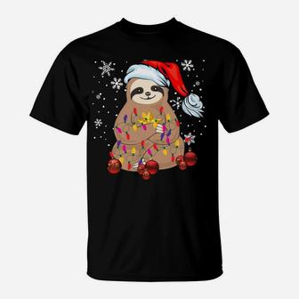 Cute Christmas Sloth Santa String T-Shirt | Crazezy DE