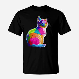 Cute Colorful Cat For Cat Lovers T-Shirt | Crazezy
